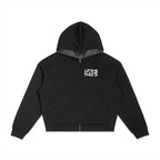 LC Contrast Plaid Boxy Zip Hoodie (Black) | UNISEX