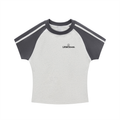 LC Contrast Stripes T-Shirt (Flower Gray) | WOMEN