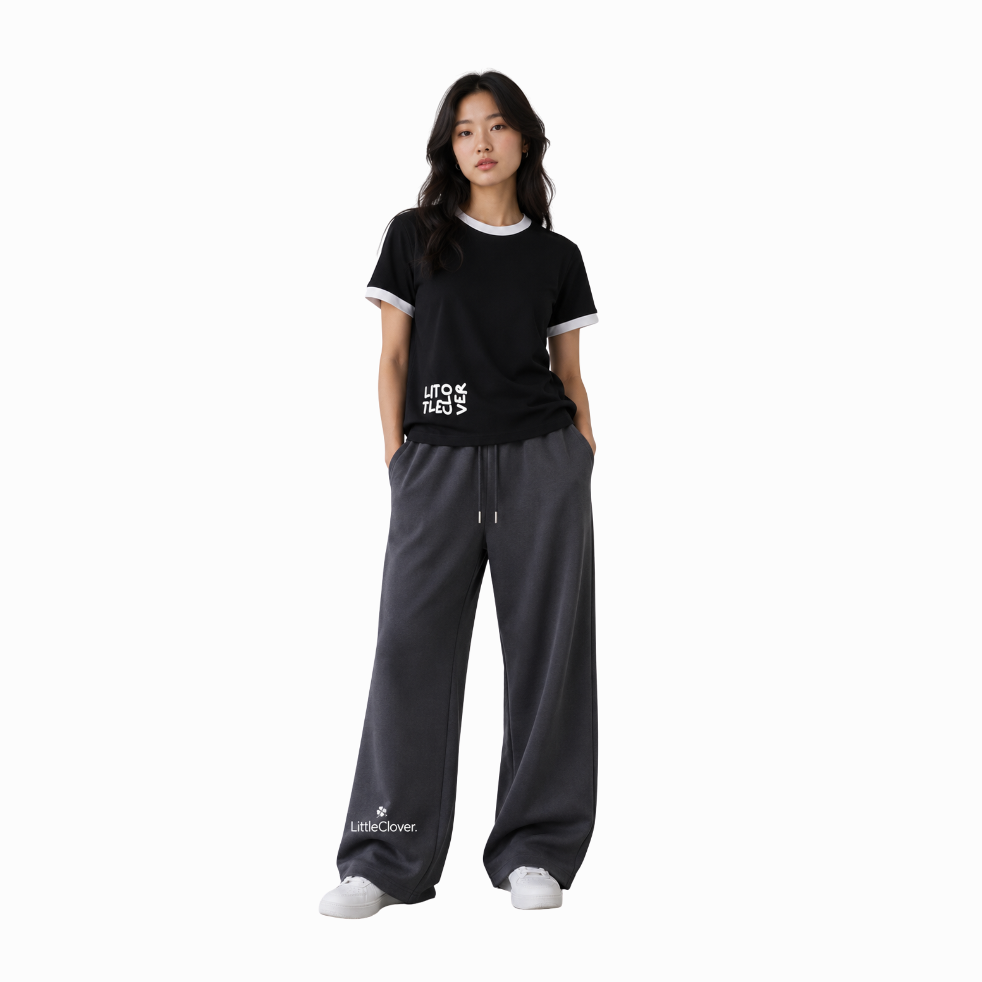 LC Contrast Edge Ribbed Crewneck T-Shirt (Black) | UNISEX