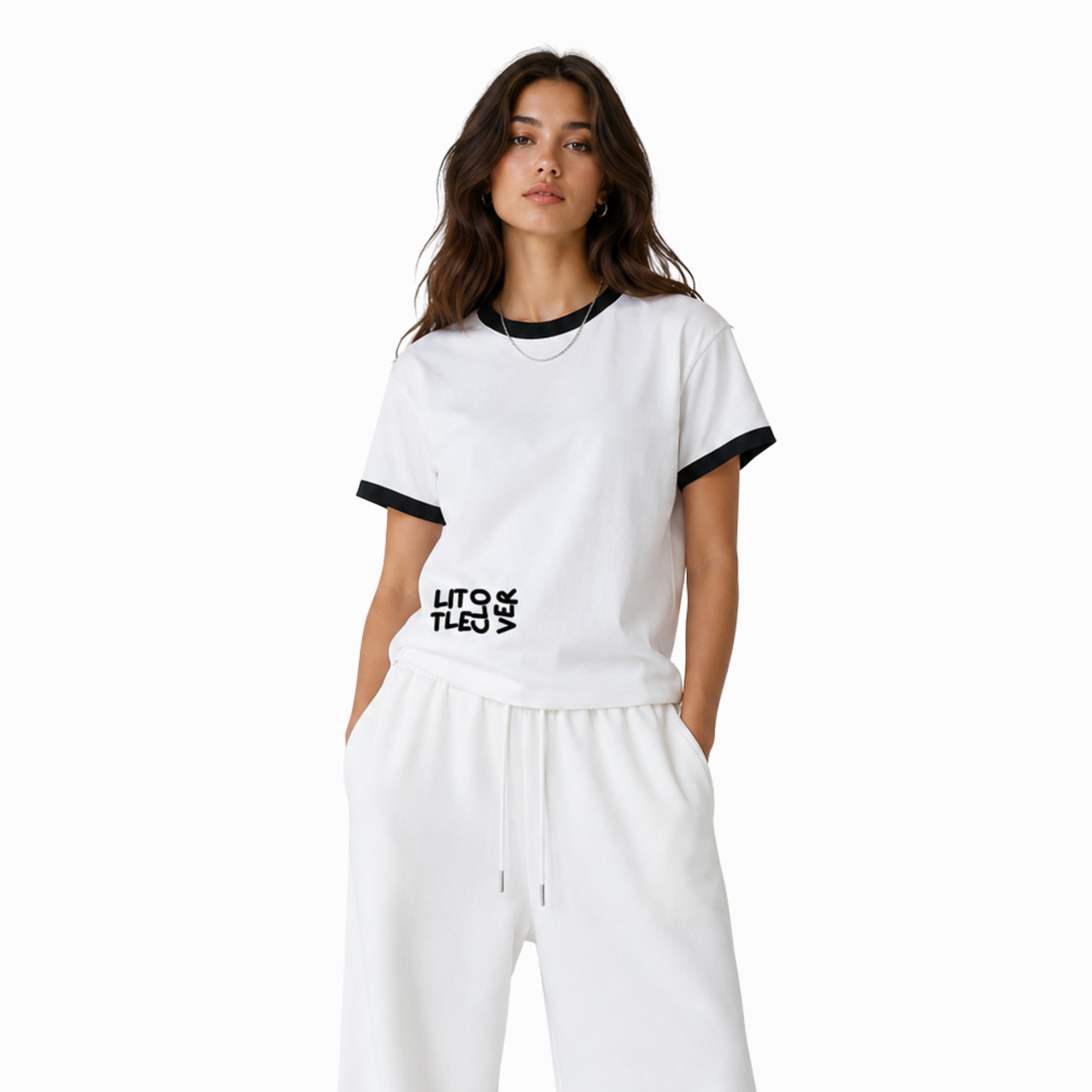 LC Contrast Edge Ribbed Crewneck T-Shirt (White) | UNISEX