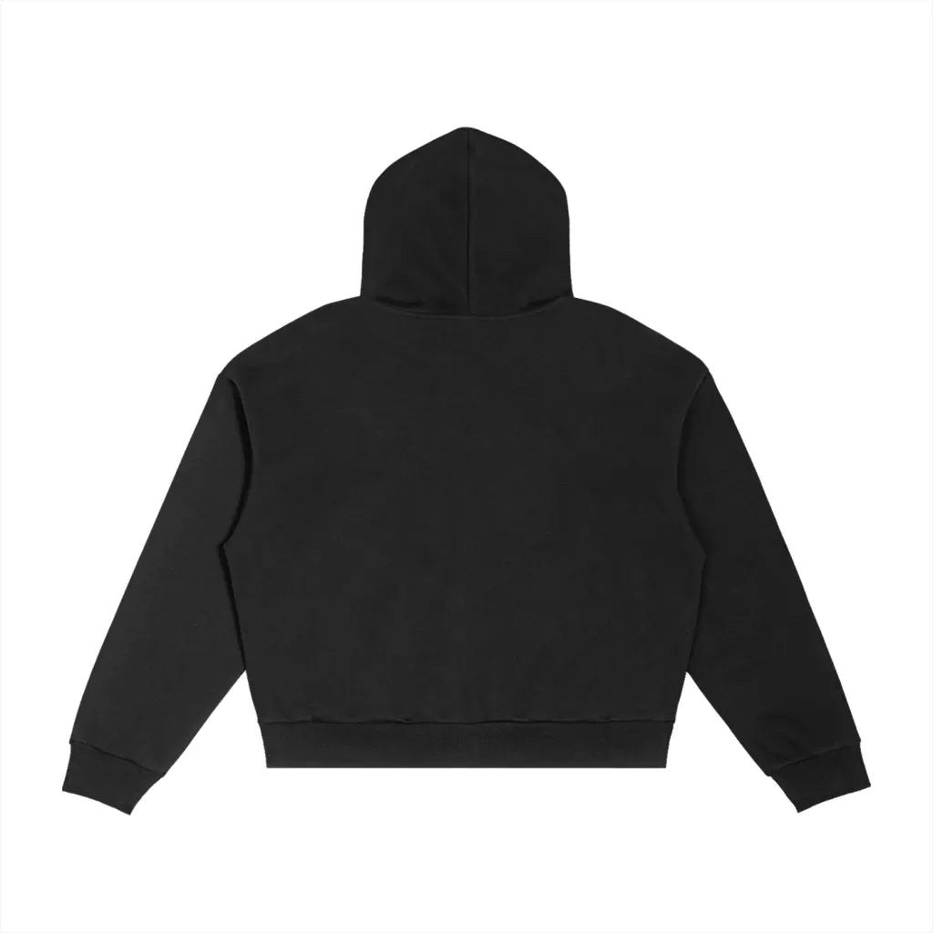 LC Contrast Plaid Boxy Zip Hoodie (Black) | UNISEX