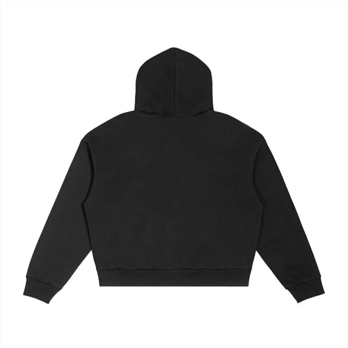 LC Contrast Plaid Boxy Zip Hoodie (Black) | UNISEX